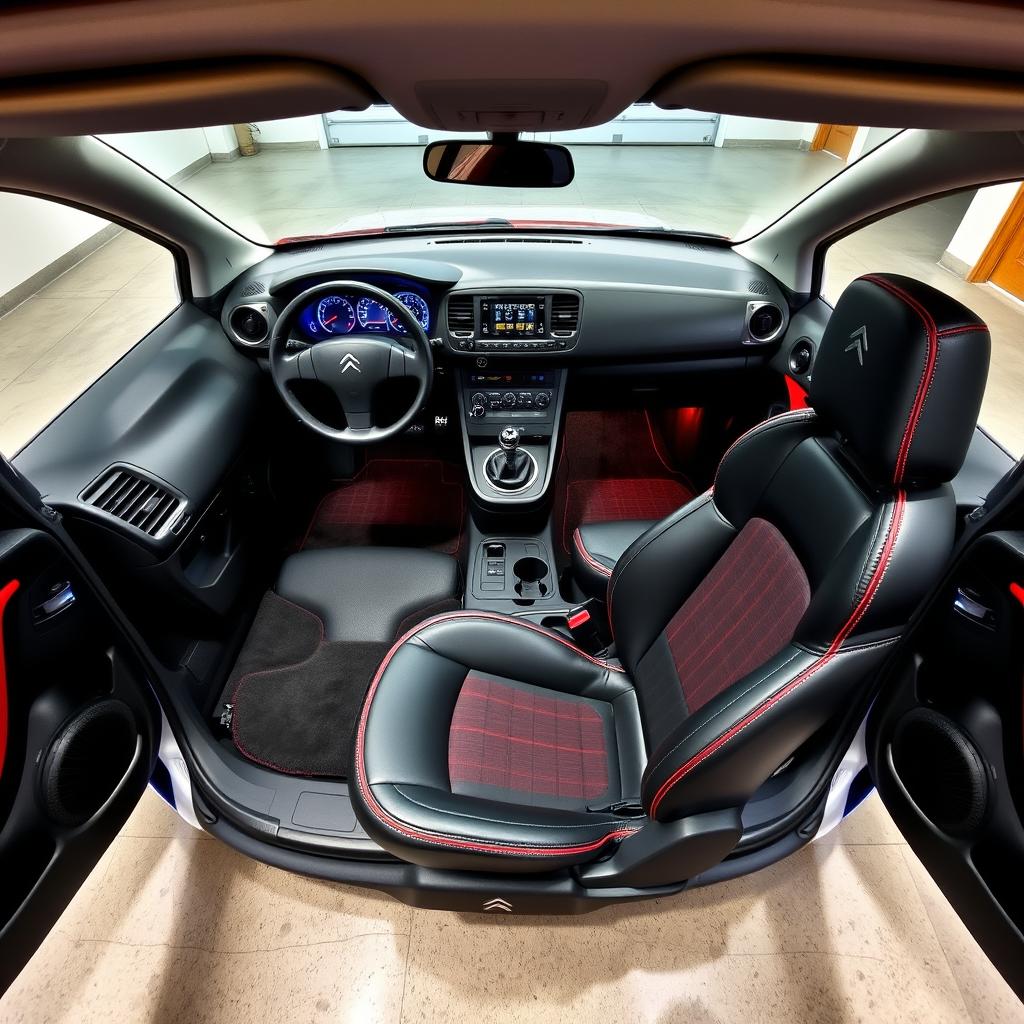 An interior view of a tuned 2008 Citroën C4 Picasso, showcasing custom modifications