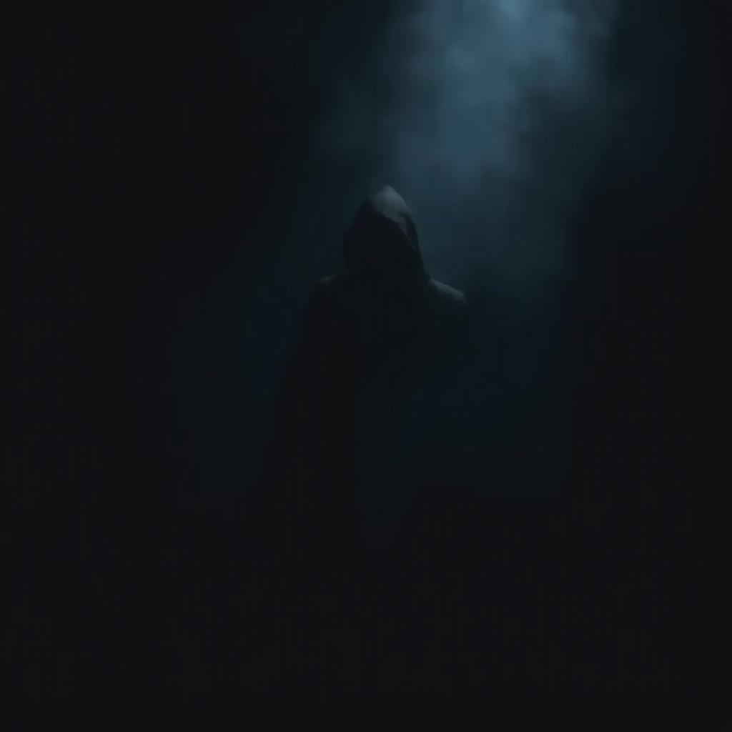 A dark figure, lurking in the shadows, almost blending in with the darkness around it