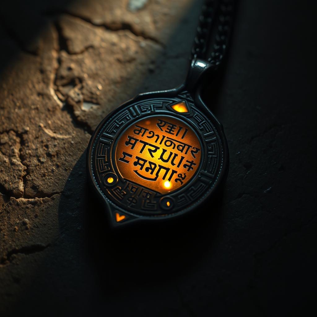 A strange amulet with indecipherable inscriptions, softly glowing in a mysterious light