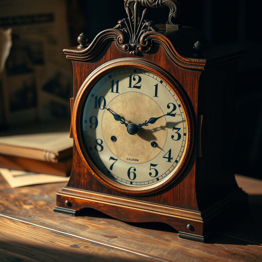 An antique clock stopped at exactly 3:15, symbolizing a significant event