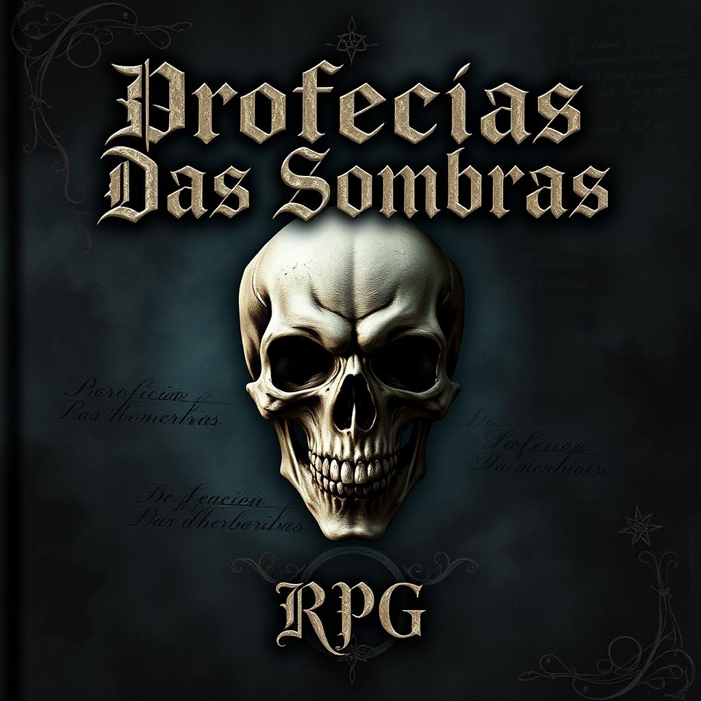 A dark and atmospheric RPG cover featuring a menacing skull at the center, surrounded by mysterious and ominous elements