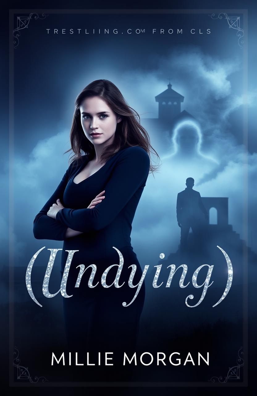 A haunting romance book cover featuring a misty, eerie landscape of Portland, Maine