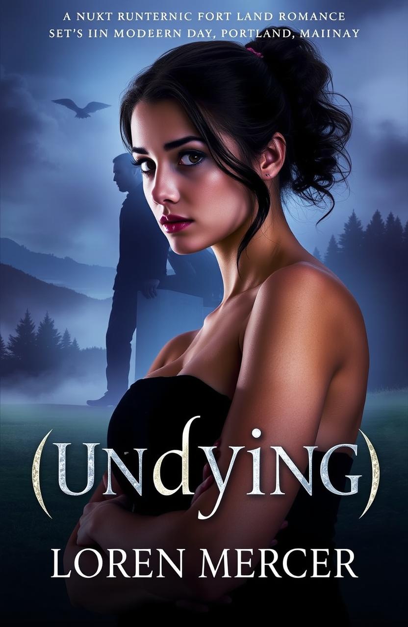 A captivating book cover for a supernatural romance, set in modern-day Portland, Maine