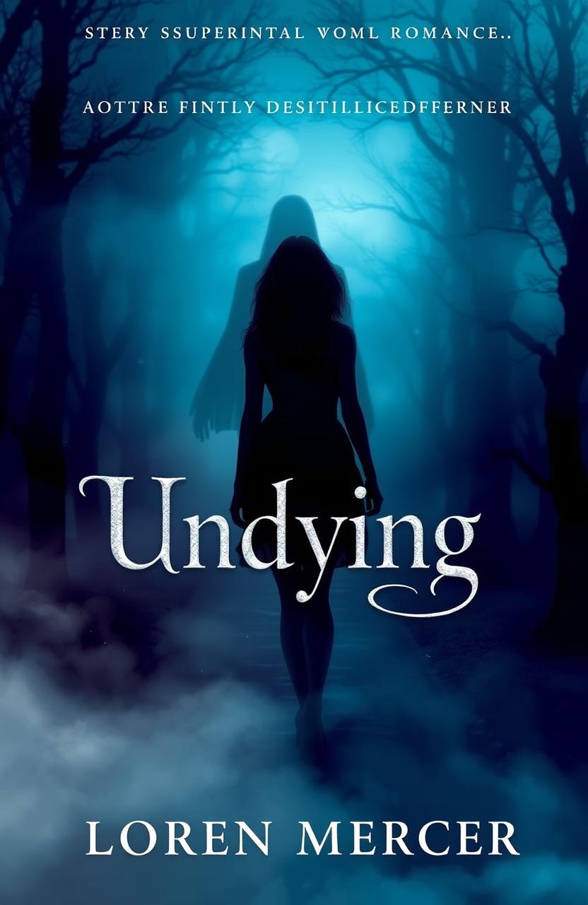 A supernatural romance book cover featuring a misty, eerie landscape with layers of fog creating a sense of mystery