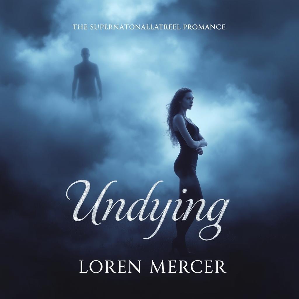 A supernatural romance book cover featuring a misty, eerie landscape shrouded in fog, creating an atmosphere of dark mystery