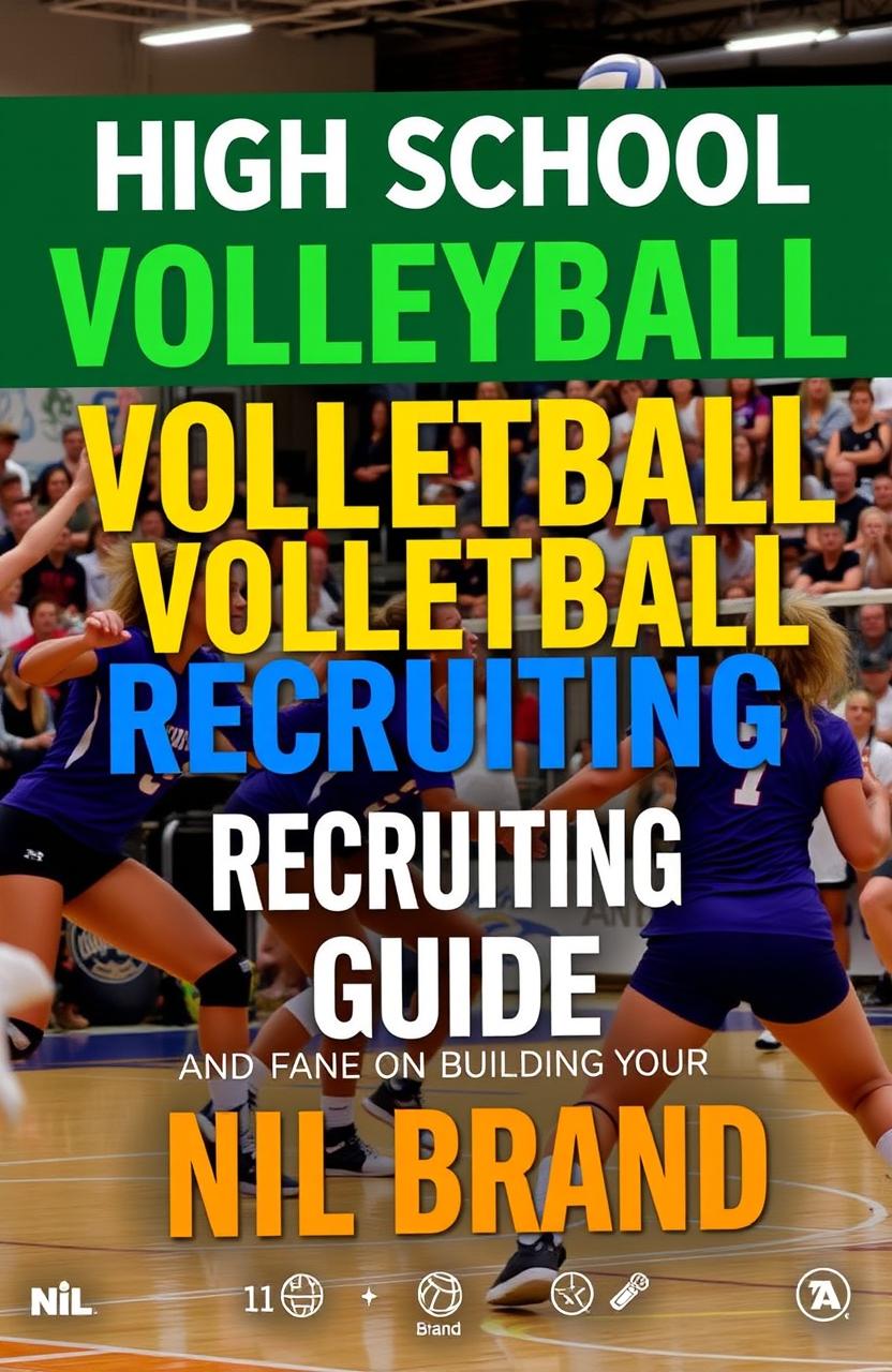 A visually engaging cover for a 'High School Volleyball Recruiting Guide and Education on Building Your NIL Brand'