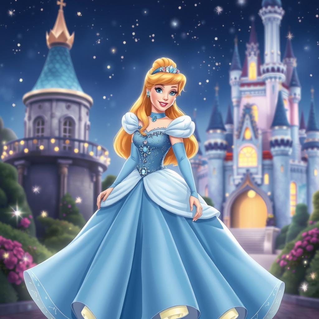 Cinderella, the classic Disney princess, in a magical and enchanting setting