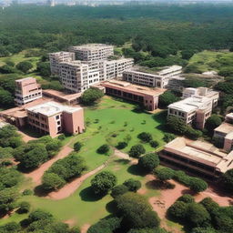 Indian Institute of Technology Madras campus showcasing its prominent buildings, abundant greenery, and bustling student life.