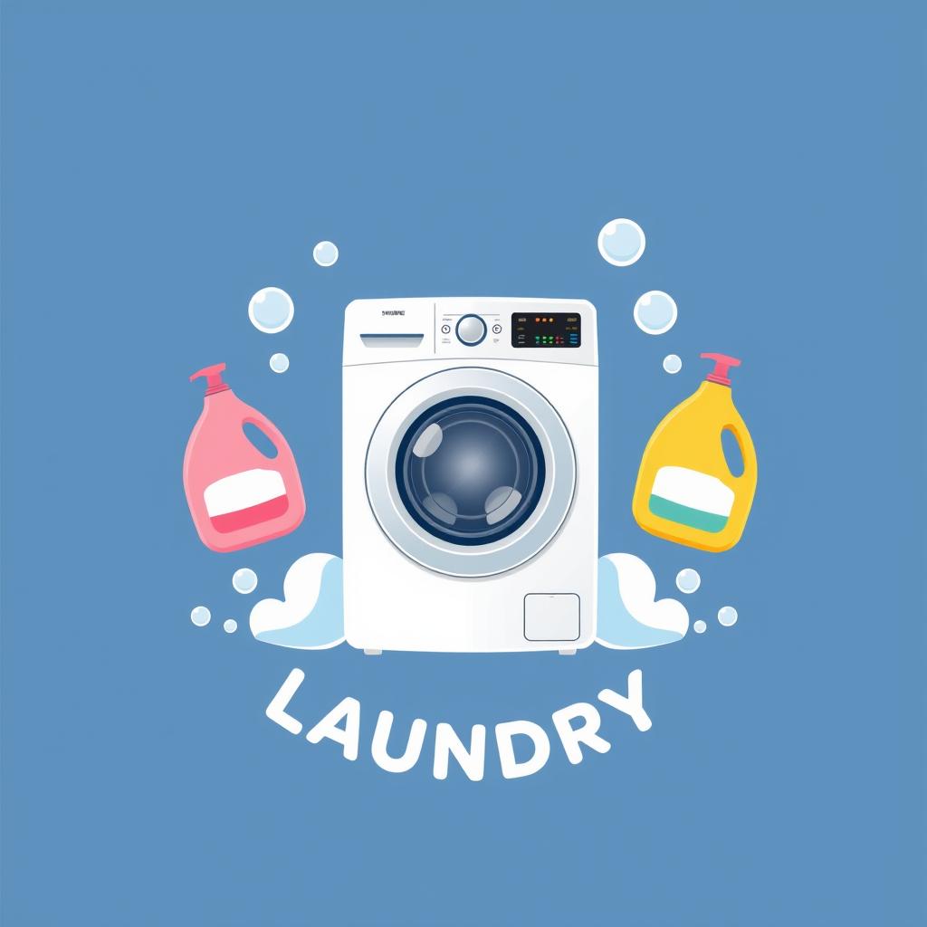 Logo design for a laundry business featuring a white Samsung washing machine prominently in the center