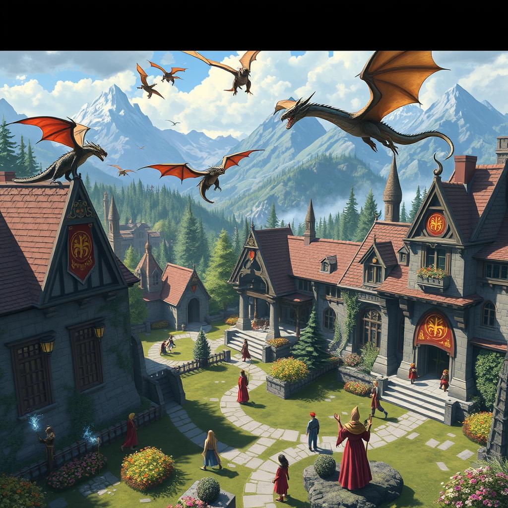A mystical dragon academy, where young dragon trainers learn to bond with their majestic dragons