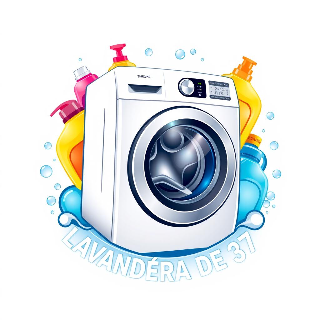 A logo design for a laundry business featuring a white Samsung washing machine