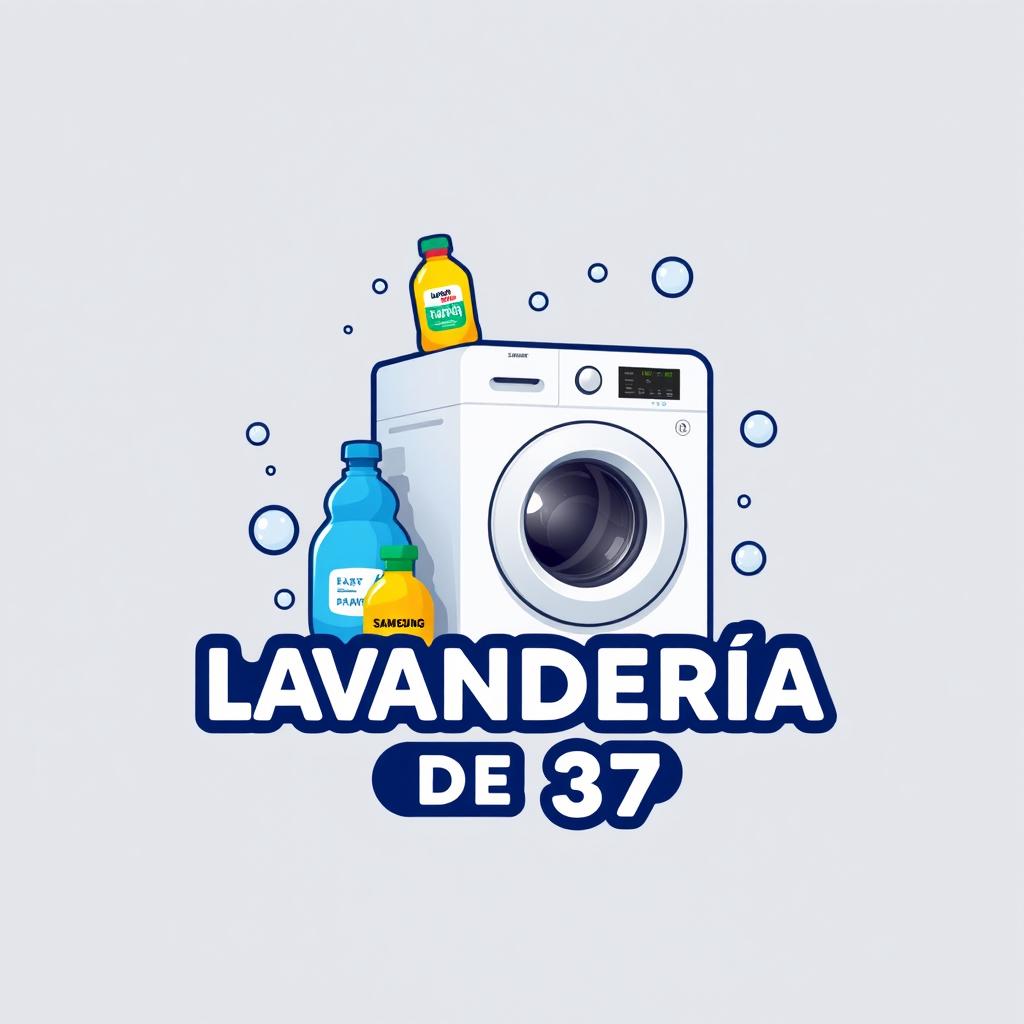 A vibrant and modern logo for a laundry business named 'LAVANDERÍA DE 37'