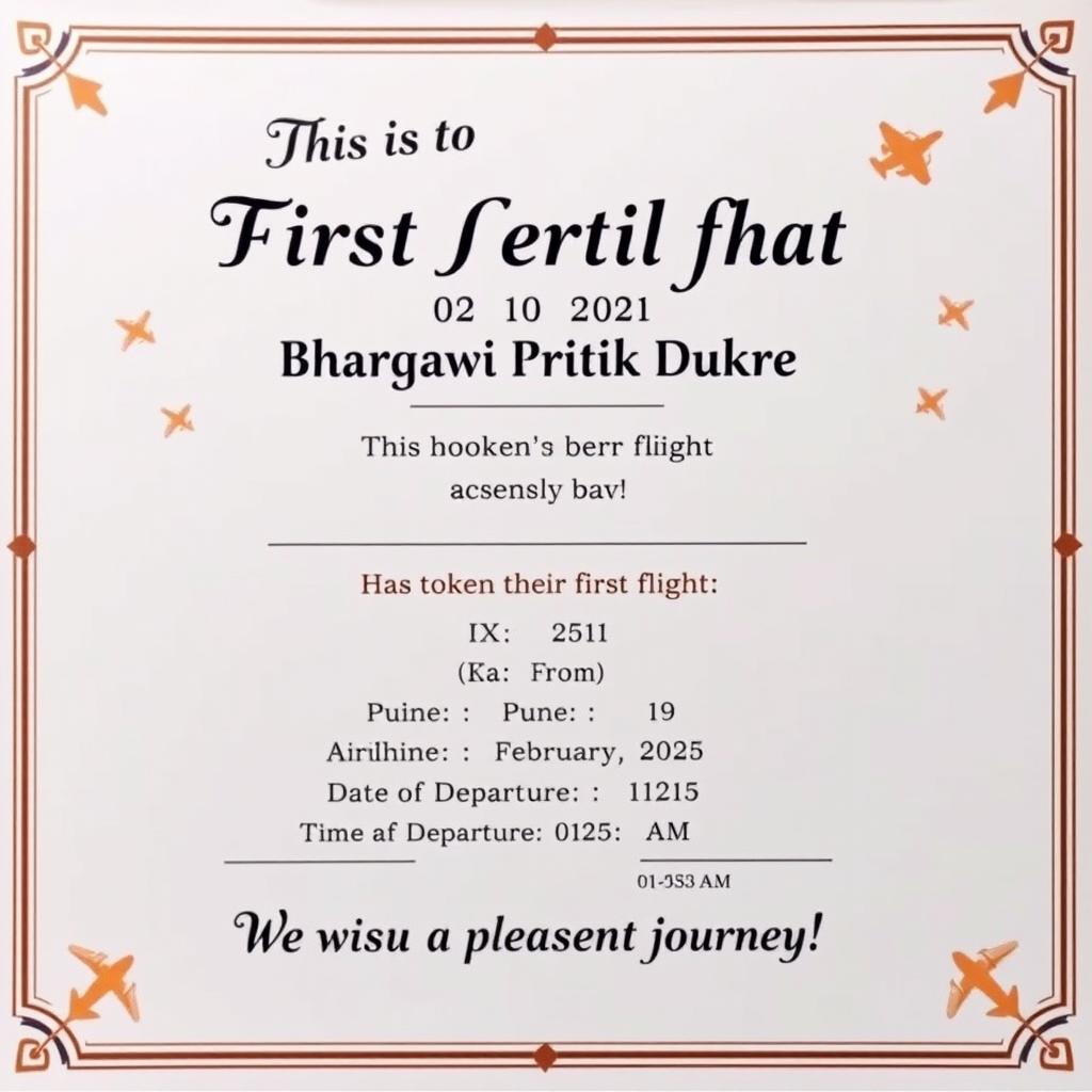 A beautifully designed first flight certificate featuring an elegant layout and soft pastel colors