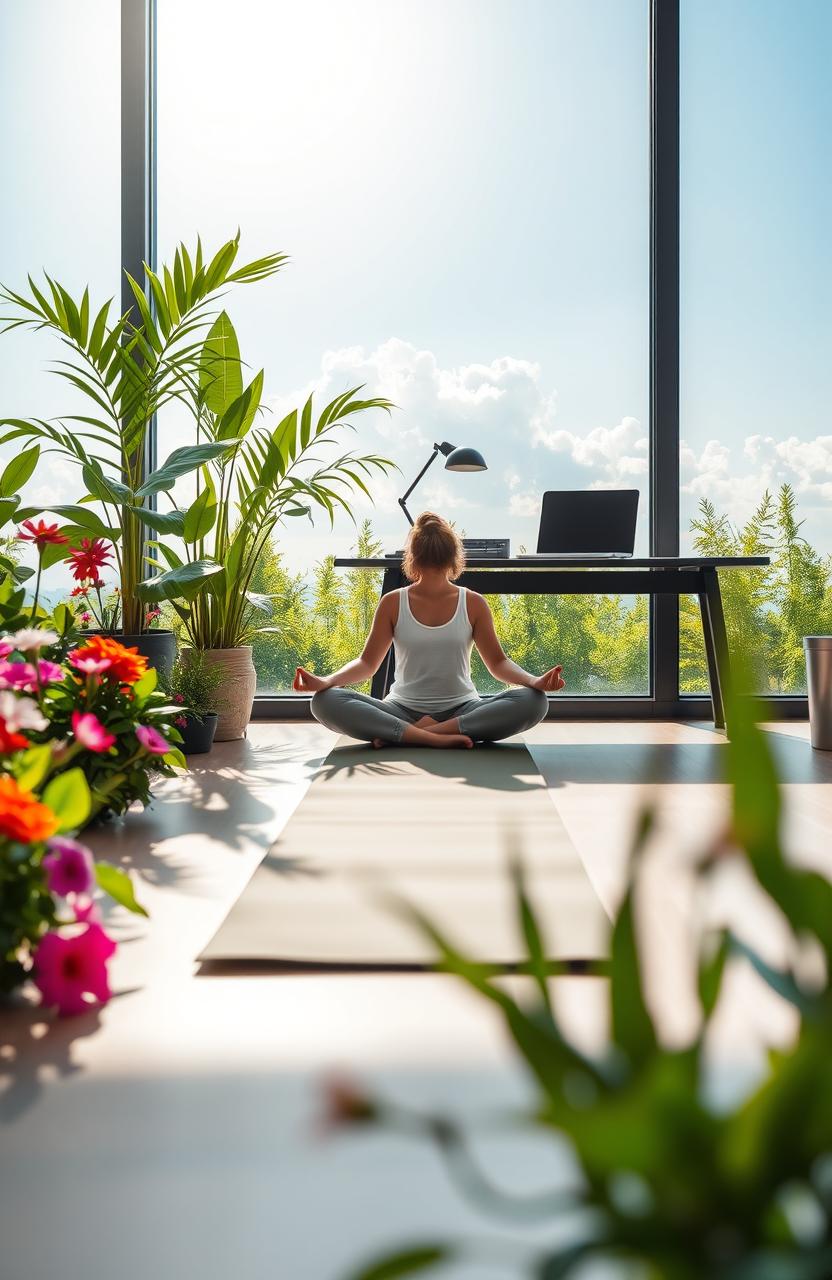 A serene and harmonious scene depicting the balance between work and personal well-being