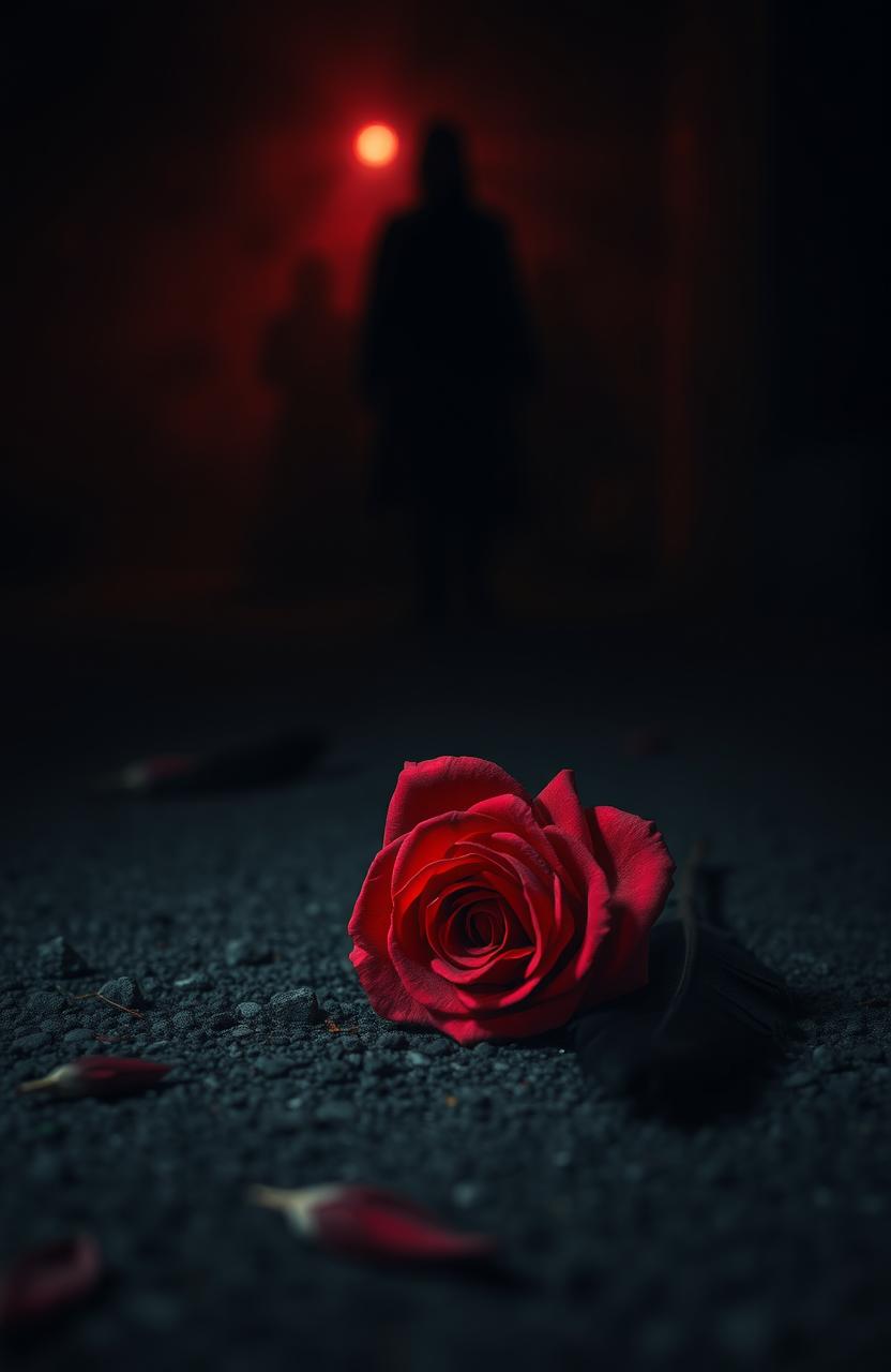 A dark and intense crime thriller scene depicting a stark contrast of colors, titled 'Crimson and Black'