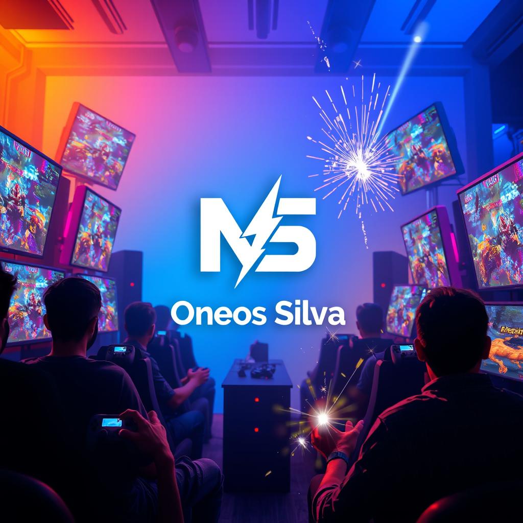 An energetic scene depicting a gaming setup where players are immersed in a video game experience