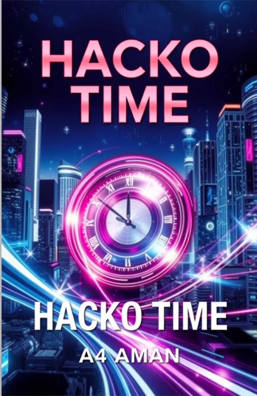 A visually captivating book cover for the title 'HACKO TIME' by A4 AMAN, encapsulating the themes of time travel and parallel universes