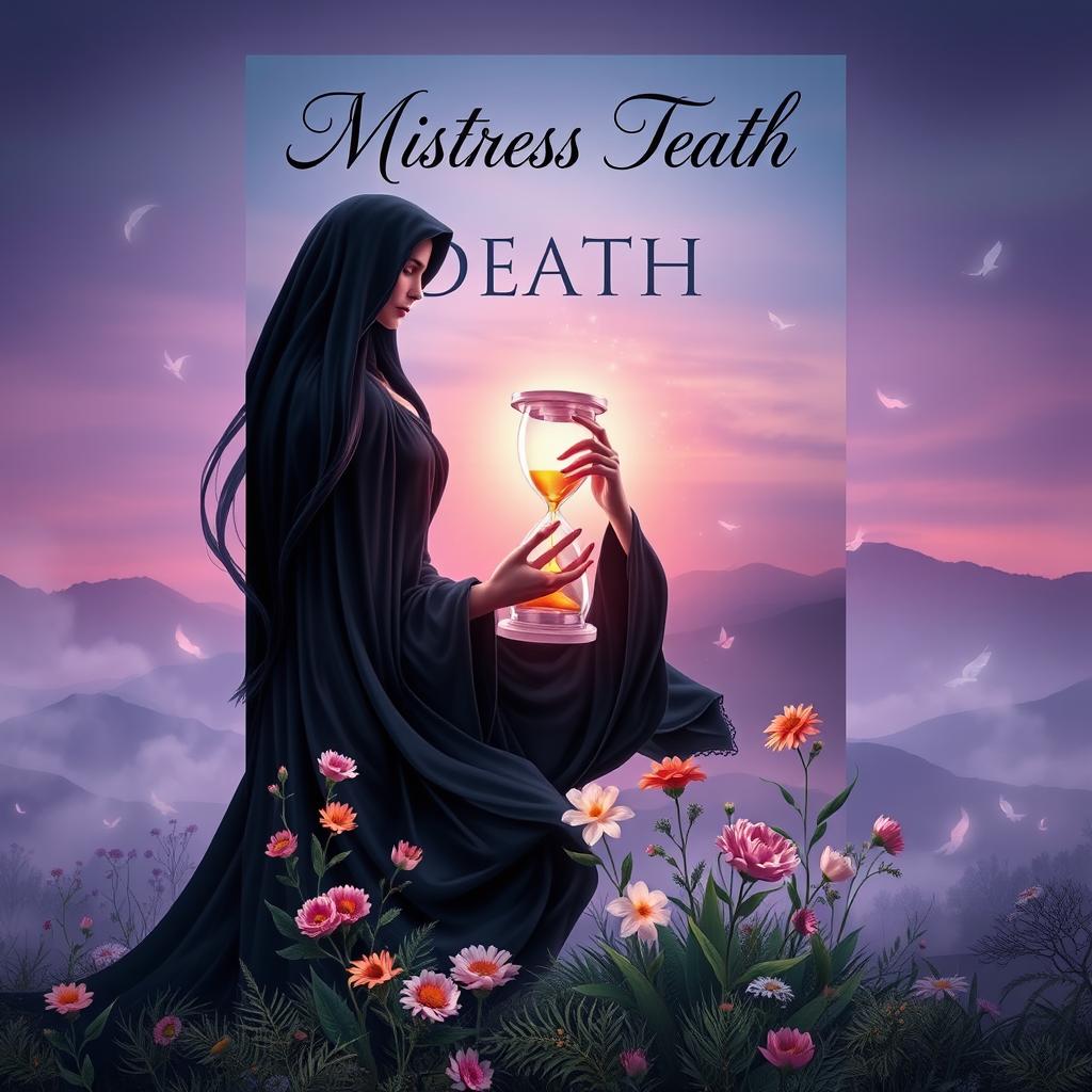 A captivating book cover for a novel titled 'Mistress Death'
