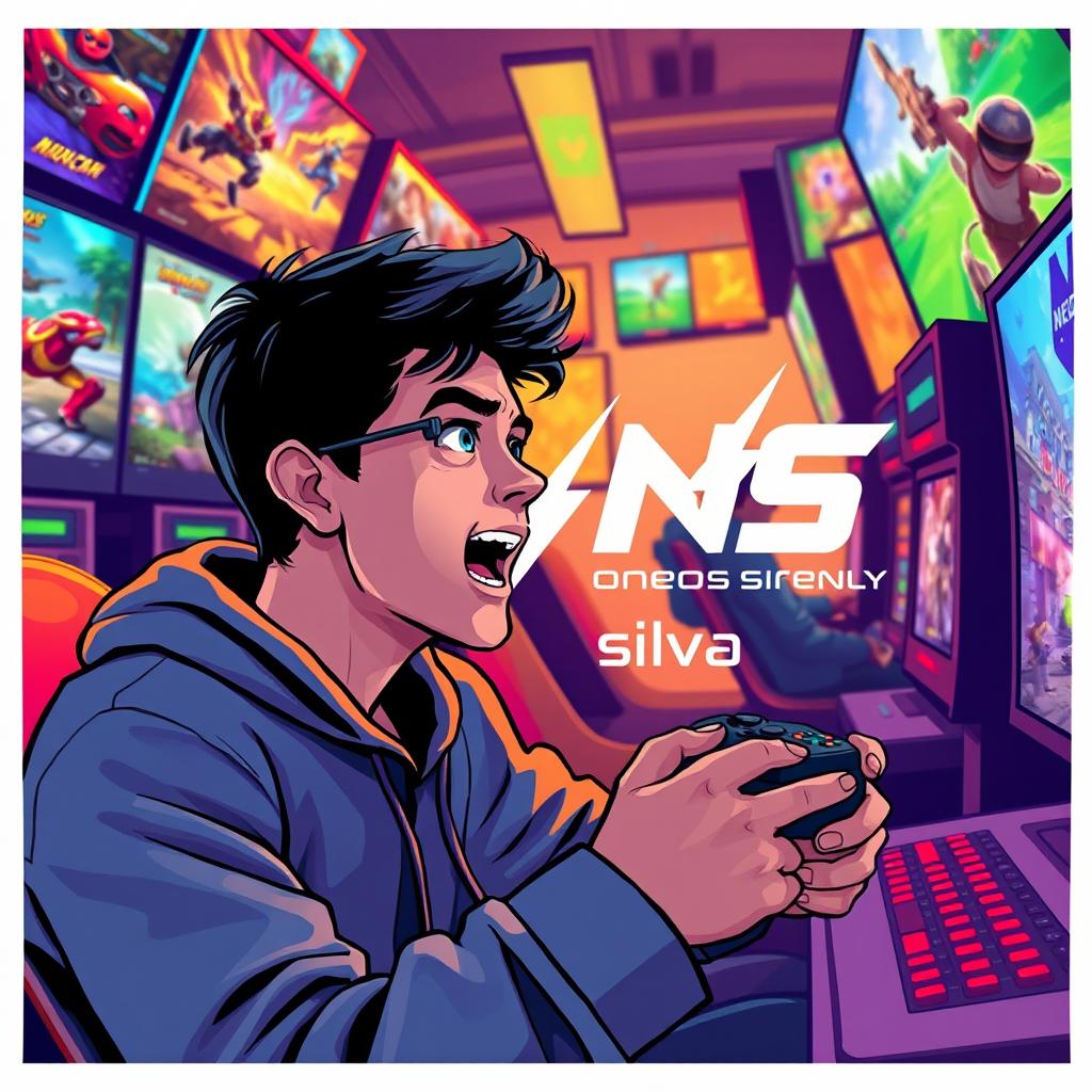 An engaging illustration depicting a person enthusiastically playing video games, fully immersed in the action