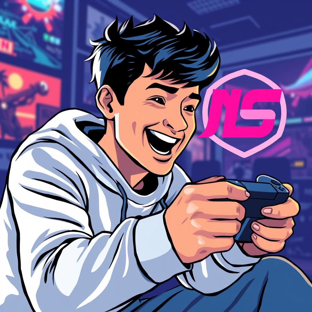 An illustration of a person enthusiastically playing video games, intensely focused on the screen before them