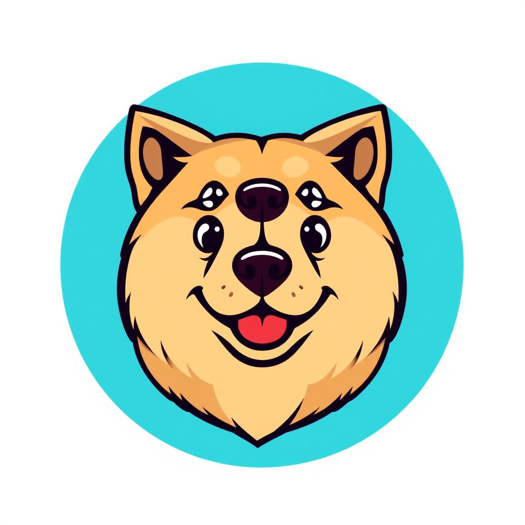 A circular logo design featuring the head of the Doge dog in a vector style
