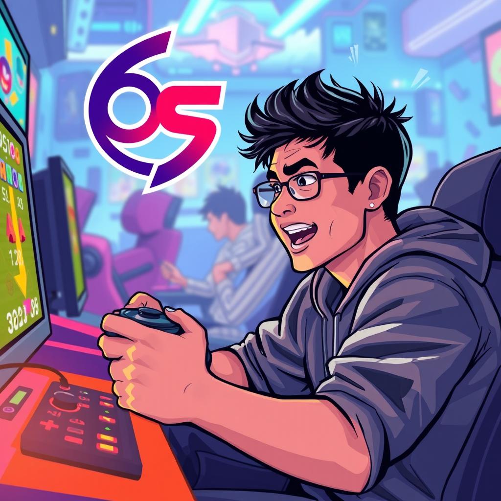 An illustration of a person passionately playing video games, fully engrossed in an exciting gaming session