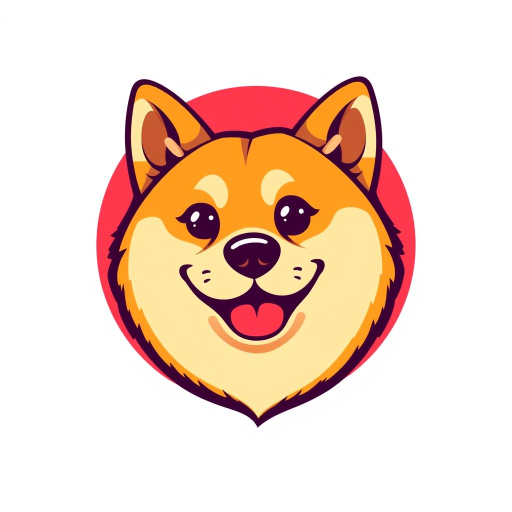 A vibrant vector-style logo featuring the head of a Doge dog with an amusing and funny expression