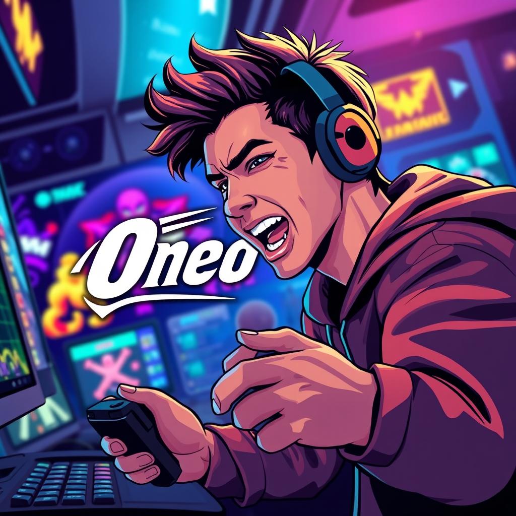 A vibrant illustration of a person deeply engaged in playing video games, showing passion and excitement