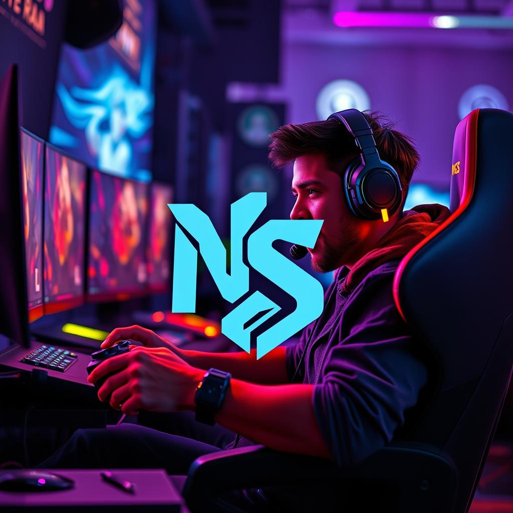 A captivating scene featuring a gamer deeply immersed in playing video games, showcasing a passionate expression of focus and excitement