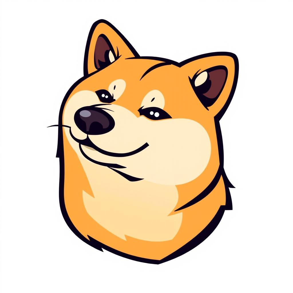 A logo design featuring the head of a Doge dog facing sideways, with a humorous and playful expression