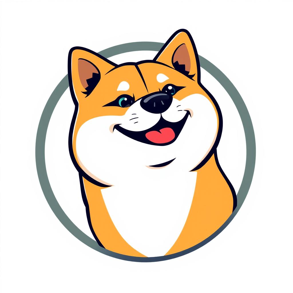 A fun and vibrant logo design featuring the head of a Doge dog facing sideways, showcasing a humorous and light-hearted expression