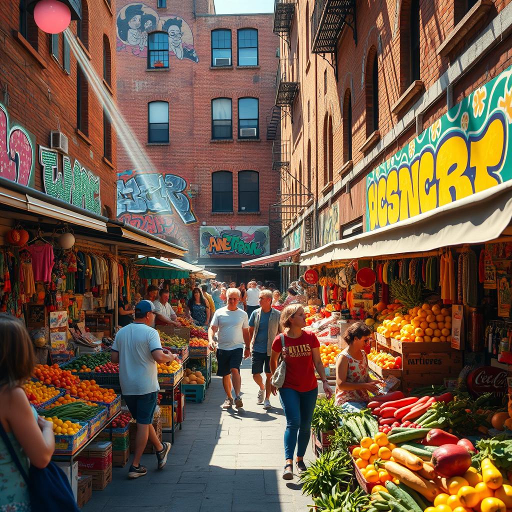 A dynamic and vibrant street scene capturing the essence of urban life