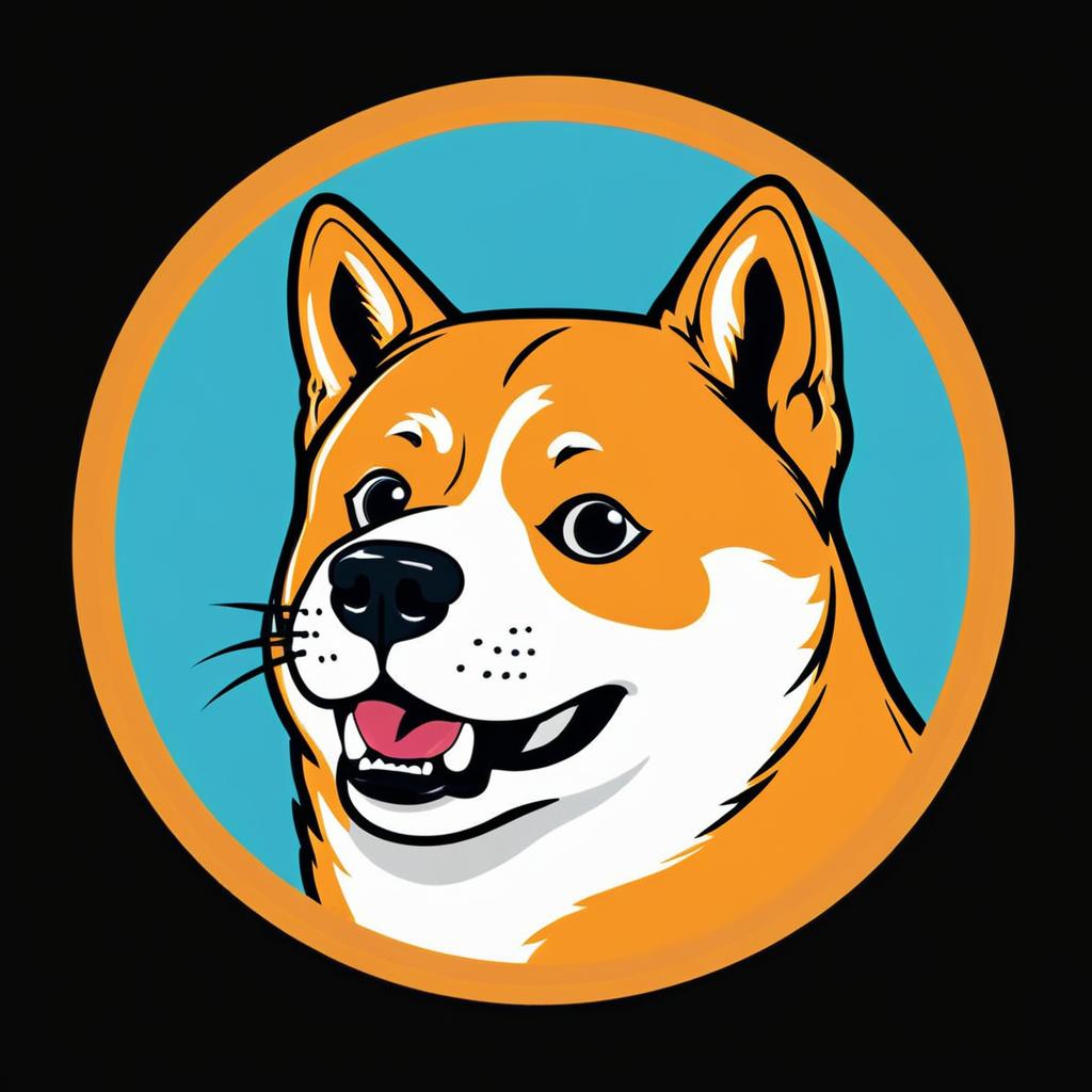 Circle Logo design of head of Doge dog facing side, meme vibes, funny face, vector style.