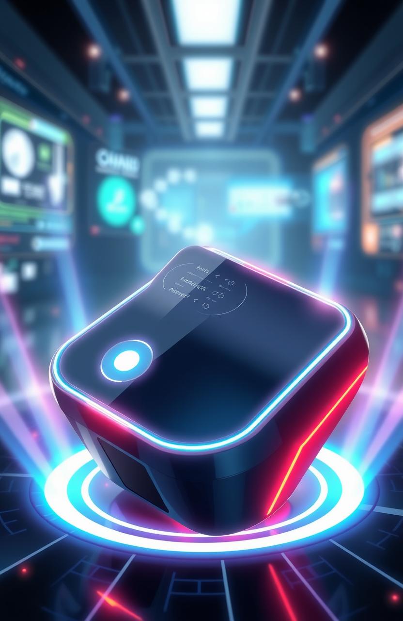 An illustration depicting a modern haptic signal device, showcasing its sleek design with glowing elements