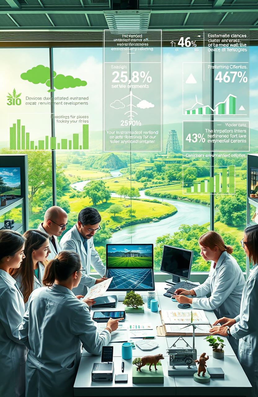 A professional and engaging visual representation of promoting scientific research, technology, and innovation in the environmental sector
