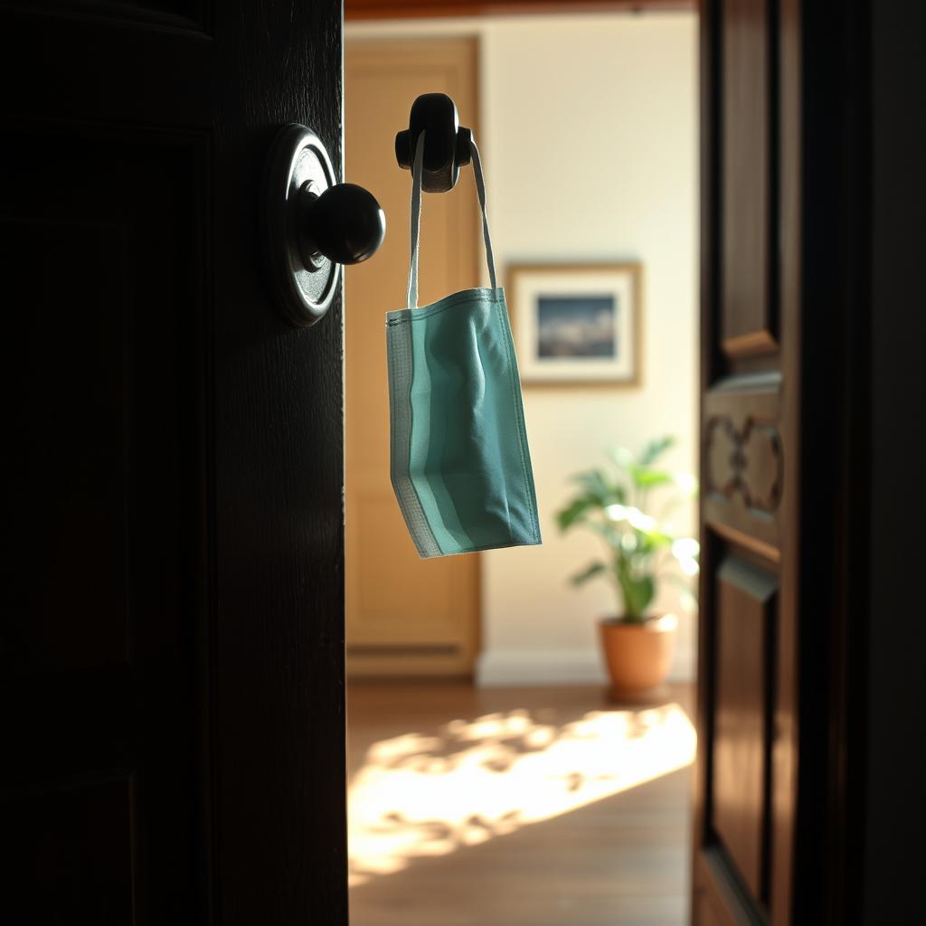 A close-up of an open door ajar, revealing a glimpse of a room inside
