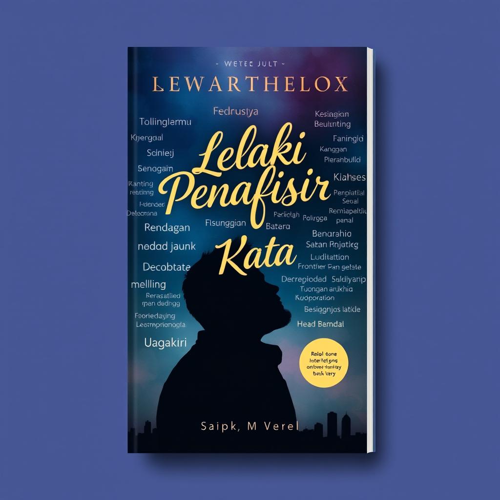 A captivating book cover design for a novel titled 'Lelaki Penafsir Kata'