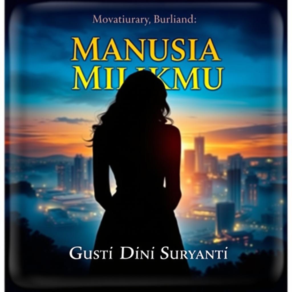 A captivating novel cover design for a book titled 'Manusia Milikmu' by Gusti Dini Suryanti