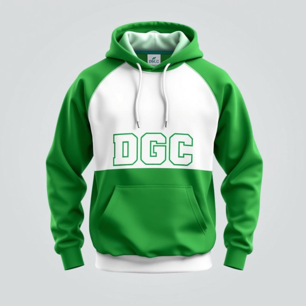 A stylish green and white hoodie with the letters 'DGC' prominently displayed on the front