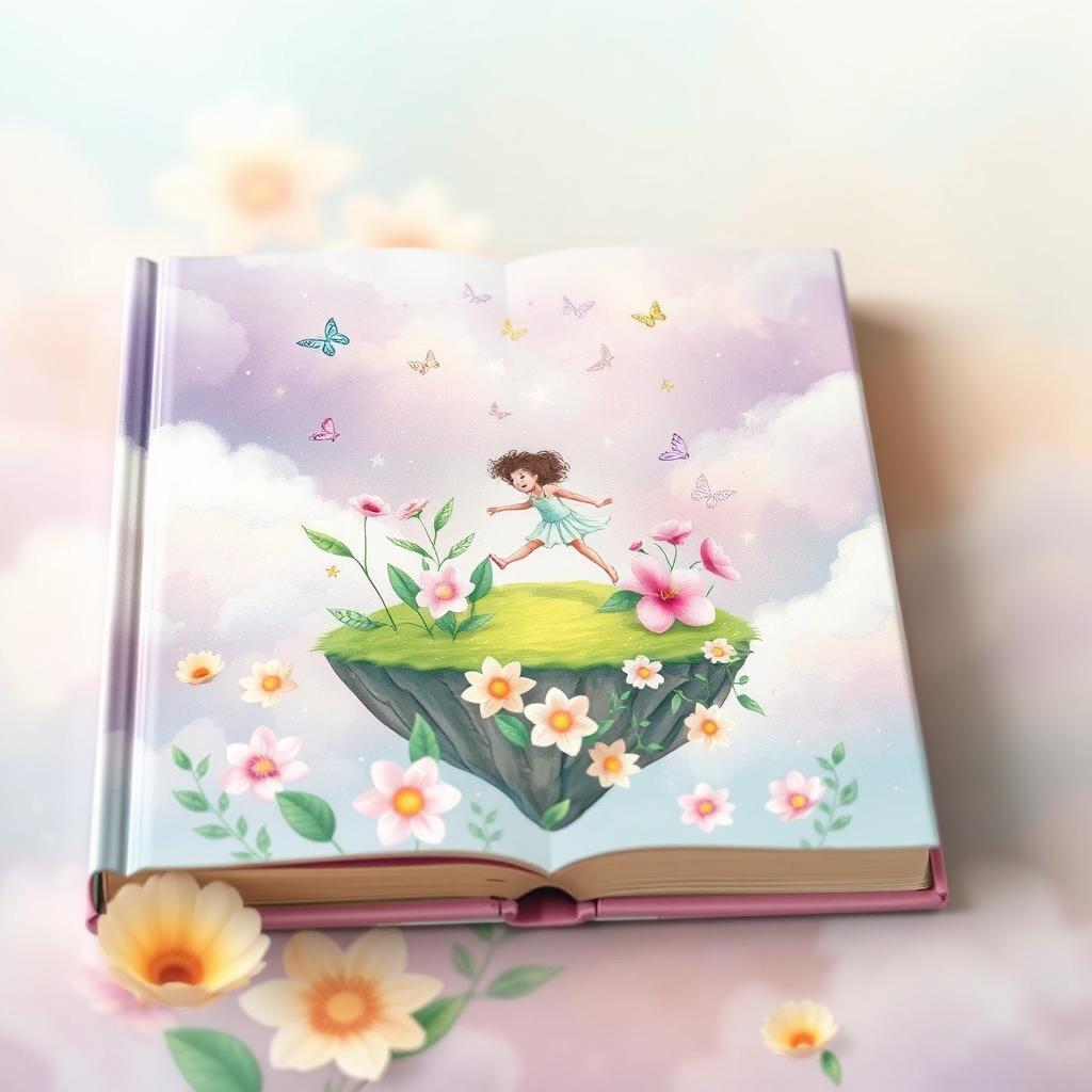 A captivating book cover design that showcases a whimsical scene filled with soft pastel colors—delicate shades of lavender, mint green, pale pink, and butter yellow
