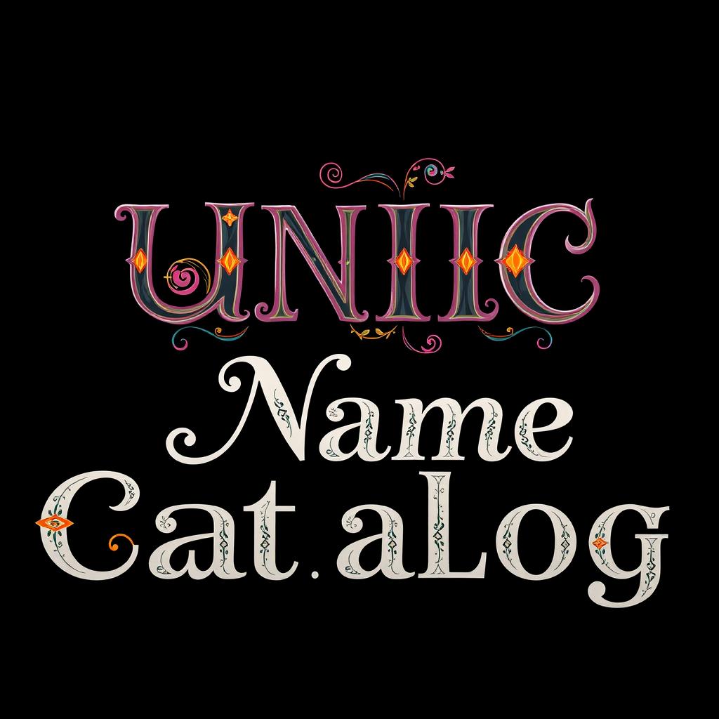A full black background featuring the stunning title 'UNiC Name Catalog' in bold, artistic typography
