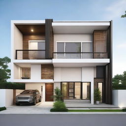 A sleek, modern house design for a 22 by 68 plot, showcasing three bedrooms, one living room, and a small temple room.