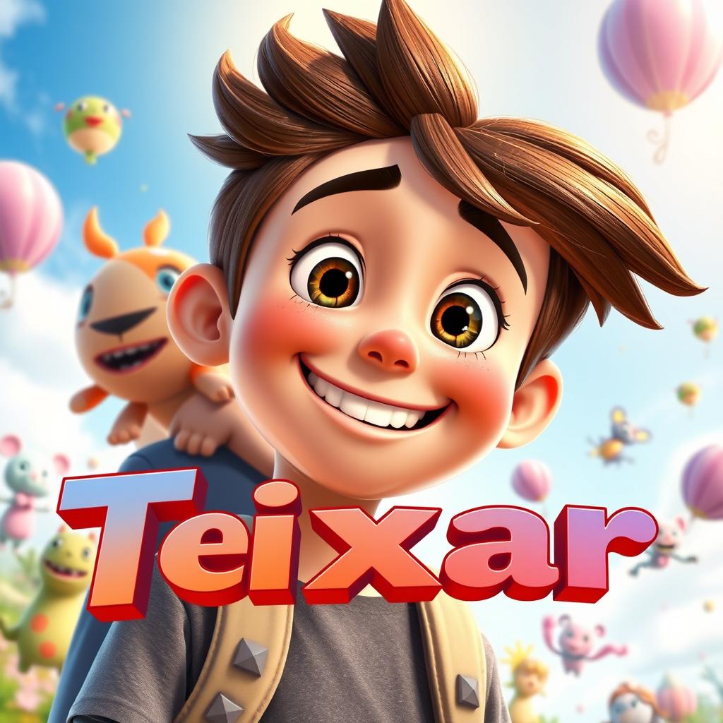 A lively and enchanting movie poster featuring a teenage character styled in the iconic Pixar animation style, showcasing a bright expression of joy and adventure