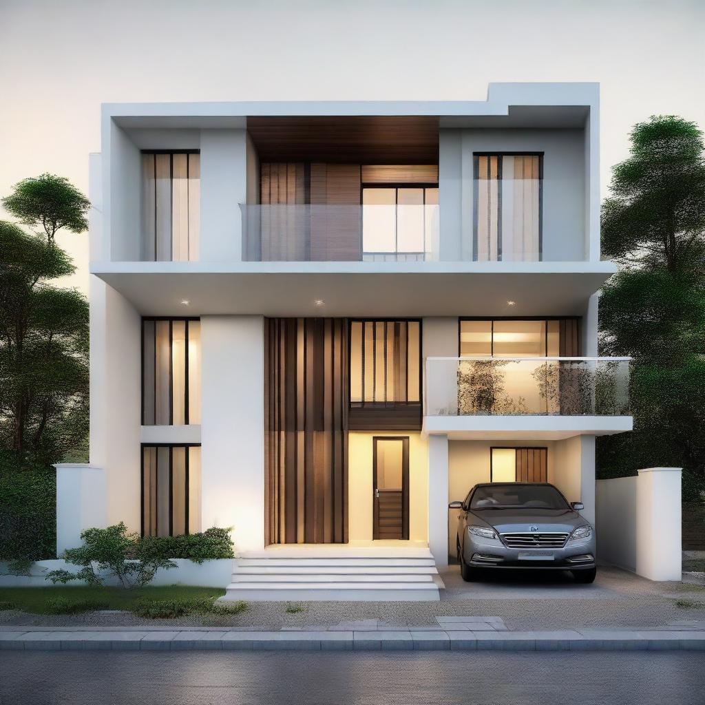 A sleek, modern house design for a 22 by 68 plot, showcasing three bedrooms, one living room, and a small temple room.