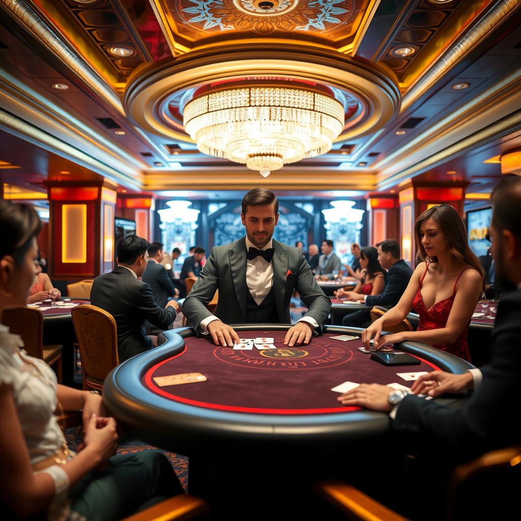 An upscale casino interior in Gaza featuring an opulent decor with luxurious furnishings