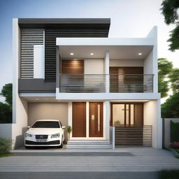 A sleek, modern house design for a 22 by 68 plot, showcasing three bedrooms, one living room, and a small temple room.