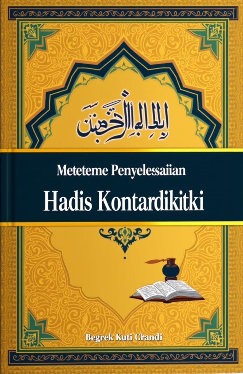 A scholarly book cover design for an Islamic study book titled 'Metode Penyelesaian Hadis Kontradiktif'