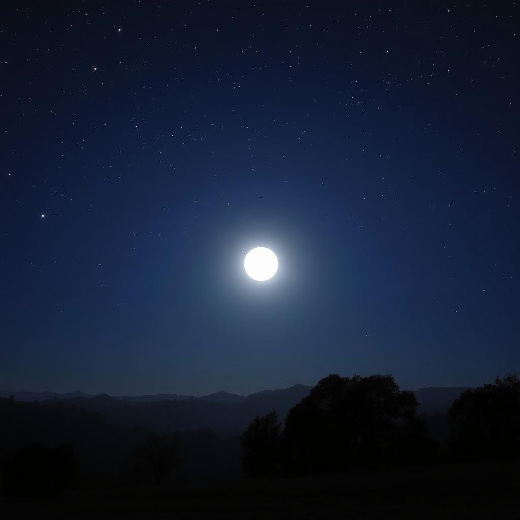 A serene night sky filled with twinkling stars and a bright full moon that resembles the moon's appearance today