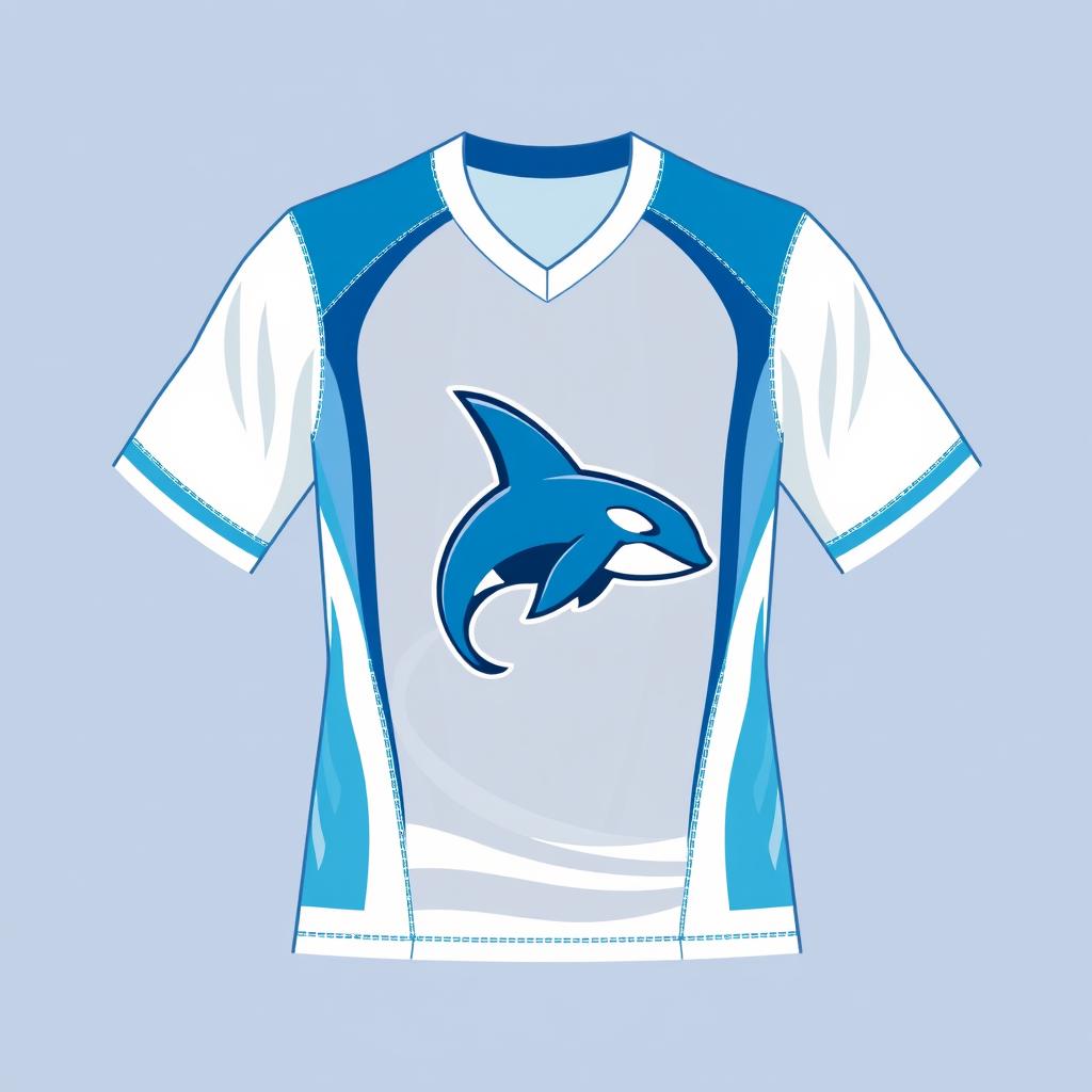 A stylish and modern jersey design featuring a logo of a blue orca