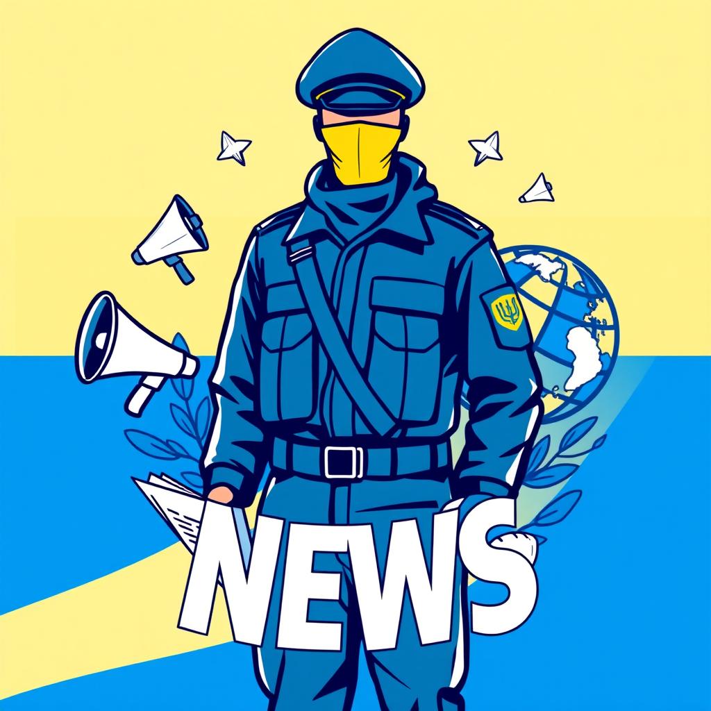 An avatar for a Ukrainian Telegram channel focused on news, featuring a central figure of a faceless soldier in military uniform